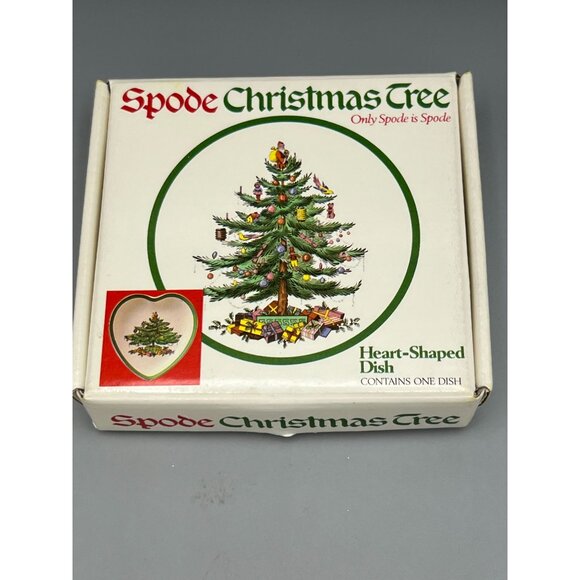 Spode Christmas Tree Heart-Shaped Candy Nut Trinket Dish 4" England Boxed Vtg - Picture 6 of 9